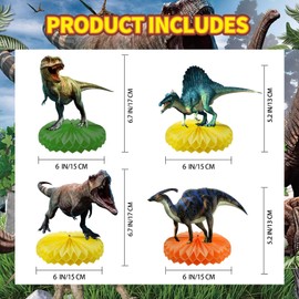 12 Pcs Dinosaur Birthday Party Supplies, Dinosaur Birthday Decorations Dinosaur Centerpieces for Birthday Party 3D Dino Honeycomb Table Decorations Jungle Animal Theme Table Decor For Boys Girls