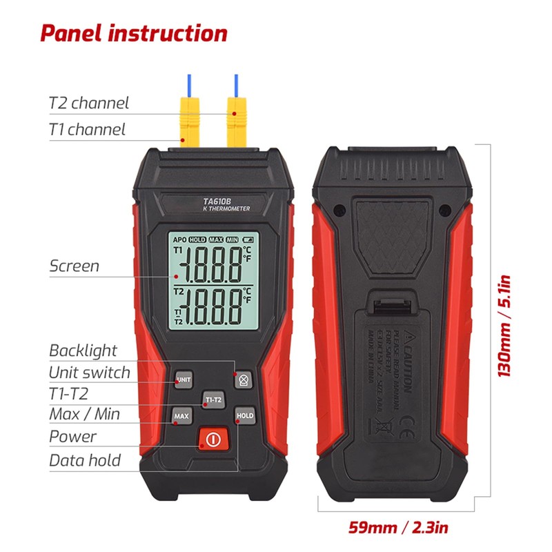 AOOFCMLLC Thermocouple Thermometer, Digital Dual Channels Thermocouple with 4 K-Type