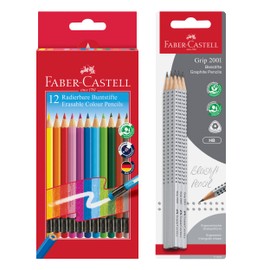 FABER-CASTELL 205029 School Set of 6 Grip 2001 Pencils Hardness HB and Coloured Pencils in Box of 12
