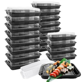 JMIATRY 20 Pcs Reusable Small Plastic Buffets Catering Trays with Lids, 264mmx200mm Sweet Treat and Sandwich Platter Trays, Black Pattern Base Food Containers for Party Food and Buffets