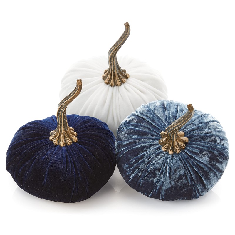 Set of 3 Velvet 6.25 Inch Pumpkins, baby boy blue