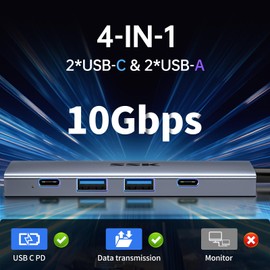 SSK USB C 3.2 Gen 2 Hub 10Gbps, 4-in-1 SuperSpeed USB Type C Multiport Adapter with 2 USB C 2 USB A 3.1/3.2 Gen2 10Gbps Ports,USB C Dock for iMac/MacBook/Pro/Air（Not for monitor)