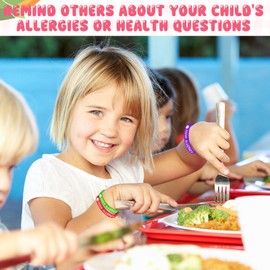 Quelay 24 Pcs Food Allergy Silicone Bracelets for Teens Kids 6.3 Inch Colorful ID Wristband Medical Alert Food Allergy Bracelets for Kids Children School Activities Party Events, 6 Colors