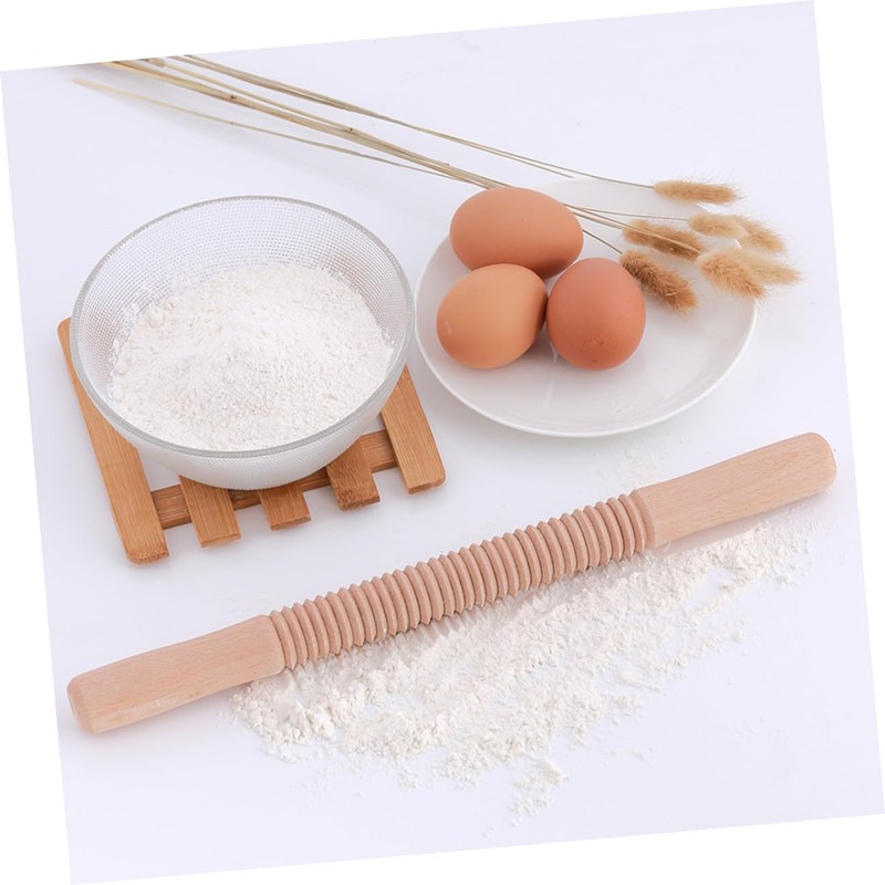 CIYODO Ridged Rolling Pin for Baking Wooden Pasta Rolling Stick