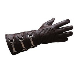 URBAN BUCK Real Sheepskin Leather Sky Gauntlet Costume Glove - Regular Fit Long Arm Cuff Mens Premium Buckles Unlined Cosplay Gloves Brown Right Hand (L)