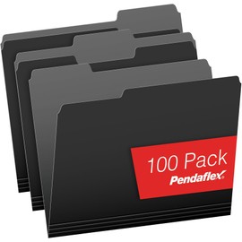 Pendaflex File Folders Letter Size - 1/3-Cut Tab -Interior Folders for Documents - Black - 100 Per Box