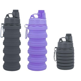 ＲＵＥＩＵＲＩ Collapsible Water Bottle, Foldable Cup,500Ml Collapsible Sport Water Bottle Bpa Reusable Travel Water Bottles For Hiking Biking Running Outdoor Gym (Gray+Purple)
