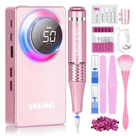 SAVILAND 50000RPM Electric Nail Drill: Professional Nail Care Rechargeable Portable Efile 2 Ceramic & 11 drill Bits Fast Acrylic Nail Removal in Salon - Color: Pink