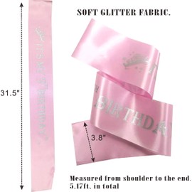 9th Birthday Sash and Tiara for Girls - Fabulous Glitter Sash + Hearts Rhinestone Pink Premium Metal Tiara for Girls, 9th Birthday Gifts for Princess Party