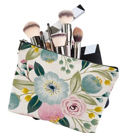 iapodiad Makeup Bag Spring Flowers Cosmetic Bag Mini Portable Travel Toiletry Bag Organizer Makeup Brushes Aesthetic Accessories Waterproof Storage Bag for Women