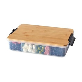Farberware Build Snacklebox Serving Tray with Locking Bamboo Cutting Board Lid, Portable Storage Container with Compartments for Charcuterie, and More, Natural