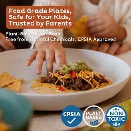 Nook Theory Reusable Wheat Straw Plates 8 Pcs - Non Toxic Kids and Toddler Plate, Microwavable, Dishwasher Safe and Unbreakable Dinnerware (Pastel 9")