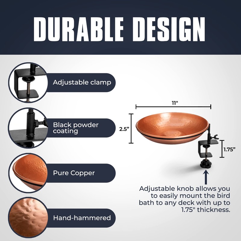 Monarch Abode Pure Copper Hand Hammered Deck Mounted Bird Bath