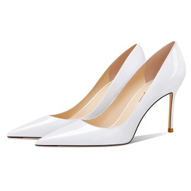 Qunvngutui Women's Pointed Toe Stiletto High Heel Pumps 3.15IN Slip-On Party Wedding Evening Shoes White US9