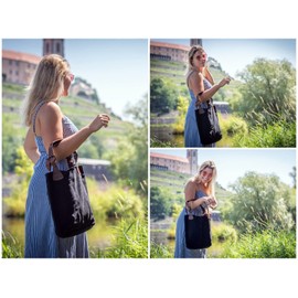 Leconi LE0033-V Women's Handbag, Real Leather, Suede, Shopper Bag for Leisure, Office or Shopping 34 x 35 x 10 cm - Black -