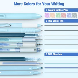 Blue Pens, 10 Pack Pastel Gel Pens for Journaling, Cute Pens 0.5mm Fine Point Retractable, Aesthetic Writing Pens with Highlighter, Multicolor Ballpoint Pen for School, Office Supplies, Bible Pens Set