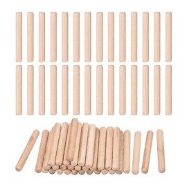 sourcing map 60 Pcs Wooden Dowel Pins 10x80mm(0.39x3.15) Fluted Beveled Ends Wood Dowel Pegs Dried Hardwood for Woodworking Furniture Shelf