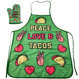 Peace Love Tacos Funny Graphic Novelty Kitchen Accessories Funny Graphic Kitchenwear Cinco De Mayo Funny Food Novelty Cookware Green Oven Mitt