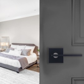 Bravura Hardware 943 Raleigh Lever Passage Lockset with Modern Square Trim Reversible Adjustable Door Handle Lever for Hallway/Office, Matte Black