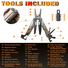 AROMUJOY 25 in 1 Multi-Tool, Multitool Werkzeug Edelstahl, Faltbares Multifunktionszange mit Messer, Säge, Flaschenöffner, Schraubendreher und mit Tragtasche für Camping Wandern Reparieren Outdoor