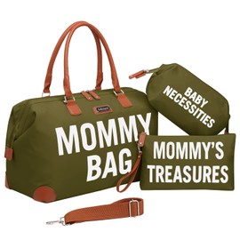 KABAQOO Mommy Bag for Hospital, Diaper Bag Tote with Changing Pad, Hospital Bags for Labor and Delivery, Large Travel Diaper Tote for Boys & Girls, Olive Green