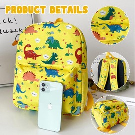 YONEEKSS Kids Backpack, Mini Dinosaur Bookbag, Canvas Kindergarten Rucksack for Boys Girls Holiday Travel Outdoor Daypack (yellow)