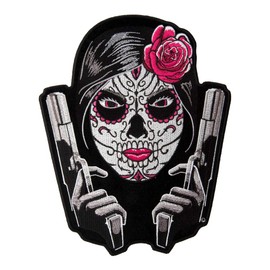 PatchStop Sugar Candy Skull Guns Rose Iron On Patches for Clothing Jeans - 8x10.25in Large DIY Sew On Back Patch for Jackets Bags - Embroidered Decorative Day of The Dead Patches