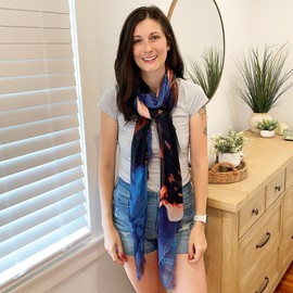 Blue Pacific Cashmere and Silk Mermaid Kiss Tapestry Scarf in Denim Blue
