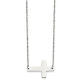 Auriga Fine Jewelry Stainless Steel Polished Sideways Cross on a Cable Chain Necklace for Men 21"", White, AFJ-QG-SRN1193-21-PK