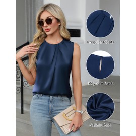 Blooming Jelly Womens Summer Tank Top Sleeveless Business Casual Outfits 2025 Trendy Silk Dress Shirts (M, Navy Blue)