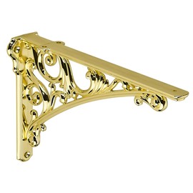 khtumeware Polished Brass Shelf Bracket 10 Inch, Decorative Brackets for Shelving, Heavy Duty Bright Gold Ornate Shelf Bracket, Hardware Included, 4 Pack, 7.87x5.5x1.73 inch