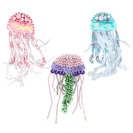 3PCS Jellyfish Beaded Sequin Patches, Jellyfish Sew on Applique with Fringe, Glitter Sew on Emblem, Sea Creature Embroidery Patches for Clothes Jeans Jacket Hat Bag DIY Sewing Craft Decoration