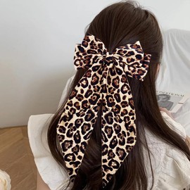 fdsmall Leopard Hair Scarf Scrunchies for Women - 3Pcs Bow Scrunchies Knotted Bow Hair Ties Long Elastic Bands Satin Hair Ribbon Scrunchy Soft Ponytail Holders for Women Gifts (01, One Size)