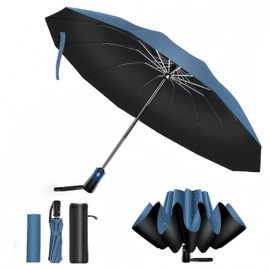 折りたたみ傘 逆折式 ワンタッチ自動開閉 強化型12本傘骨 超大型 耐久 超防水加工 紫外線防止 晴雨兼用 男性丈夫 防風 防水折りたたみ傘 台風梅雨に適用 防止紫外線 男女兼用 附収納袋 大きいサイズ直径108センチ (ネイビー)