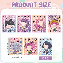COGVOHY 32 PCS Make a Face Stickers Sheets, Dress Me Up Korean Pop Music Stickers for DIY Creative, Kpop Make Your Own Mix and Match Sticker