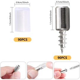 NAHUAA Pack of 90 Shelf Brackets, 7 mm Floor Support, Self-Tapping Integrated Screws, Shelf Holder with Transparent Non-Slip Cover for Cupboard, Bookshelves