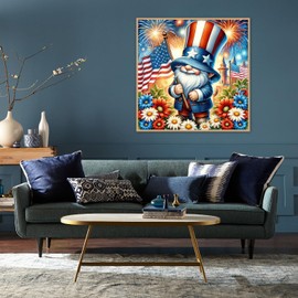 Independence Day Gnome Diamond Painting Kits for Adults Beginner, 4 of July 5D Gnome Diamond Art Kits, DIY Full Round Drill Diamond Dots Painting Gem Arts Crafts Kits for Home Decor 14x14inch