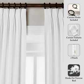 Magic Drapes Pinch Pleated Curtain 84 Inch Length Blackout Curtain for Bedroom Living Room 2 Panels Window Treatment Room Darkening Cotinas Pinch Pleated Drapes W(26"+26") L84(White)