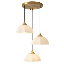 Fulesi 3 Lihgt Minimalist Style Ceiling Hanging Lamp 7.8" White Dome Glass Lampshade Brass Finish Ceiling Light Nordic Retro Pendant Light for Kitchen Island Bedroom Bedside