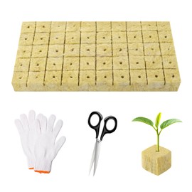 MOKIDO Rockwool Cultivation, Rockwool Cube, Growing Mat Bottomless with Scissors Gloves, Rock Wool Cubes for Cuttings, Plant Propagation, Cloning and Propagation, Pack of 50