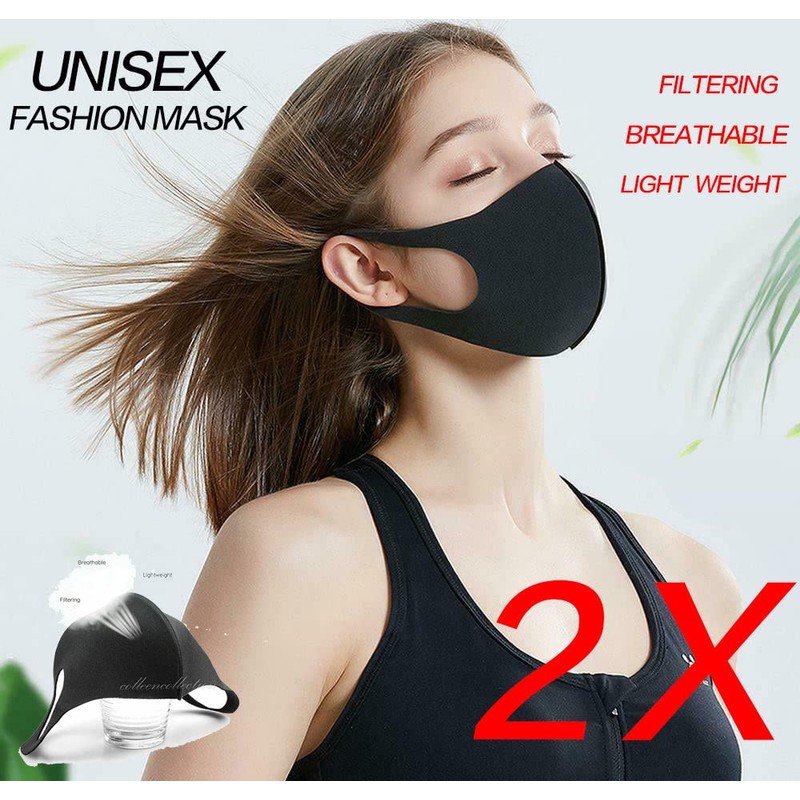 Mask 2x Black Fashion Face Mask Stretch Lightweight Fabric Covering