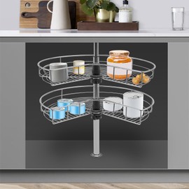 Bathrena 2 Tier Lazy Susan Cabinet Corner Organizer, 270° Rotating Cabinet Blind Corner Stainless Steel Lazy Susan, Kitchen Cabinet Storage Organizer (23.6 Inch)