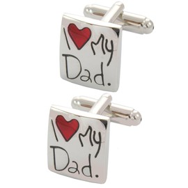COLLAR AND CUFFS LONDON - Premium Cufflinks with Presentation Gift Box - I Love My Dad - Heart Square - Silver and Red Colours