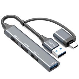 Cubilux Hub USB para portátil [1 x USB 3.0, 3 x USB 2.0] USB C a 4 x USB A Splitter, adaptador multipuerto USB, adaptador multi USB A para PC, MacBook Pro, computadora, gris, no para carga