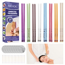 JDXun 16 Stück Ohrkerzen, 8 Farben Natürliche Ohrkerzen-Set, Duft hohle Kegelkerzen mit natürlichem Bio-Bienenwachs (10 Schutzscheiben und 16 Stück Wattestäbchen)