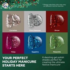 GLOSS Sparkly Shiny Christmas Gel Nail Polish Set | 6 Pcs with Gold Glitter, Sparkly Green, Silver Glitter, Red Glitter, Pink Glitter & Blue Glitter Colors, Soak Off UV LED Gel Polish, DIY Manicure