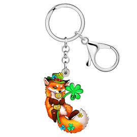 RAIDIN Acrylic St. Patrick's Day Cute Animal with Shamrock Keychain Gifts for Women Fortune Keyring for Irish Festival Party (Fox A)
