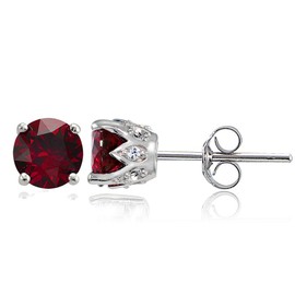 Sterling Silver Created Ruby and White Topaz Crown Stud Earrings