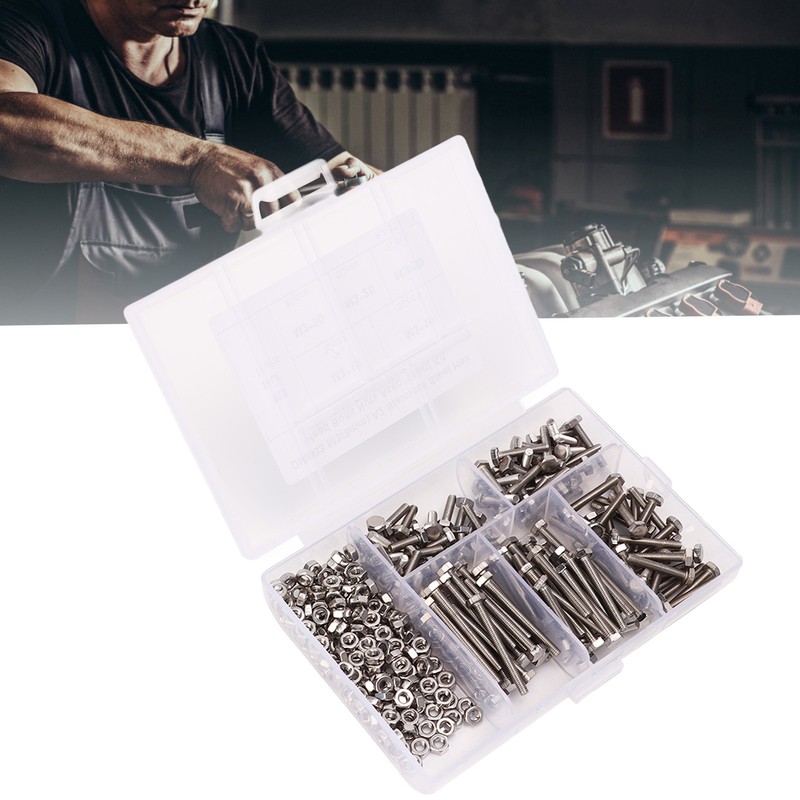 300Pcs M3 Hex Screws Nuts Set with Storage Box Uniform