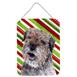 Caroline's Treasures SC9613DS1216 Border Terrier Candy Cane Christmas Wall or Door Hanging Prints Aluminum Metal Sign Kitchen Wall Bar Bathroom Plaque Home Decor Front Door Plaque, 12x16, Multicolor